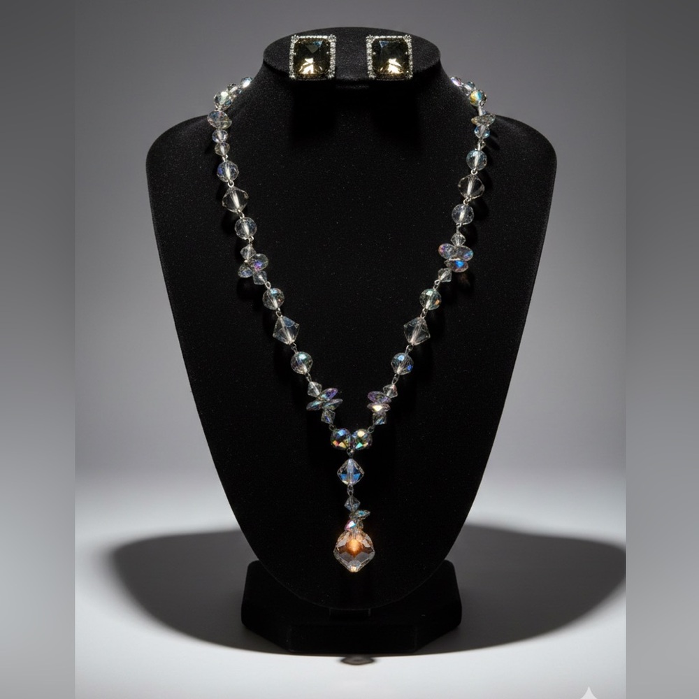 VTG Mid-Century Aurora Borealis Crystal & Smoky Glass Halo Set